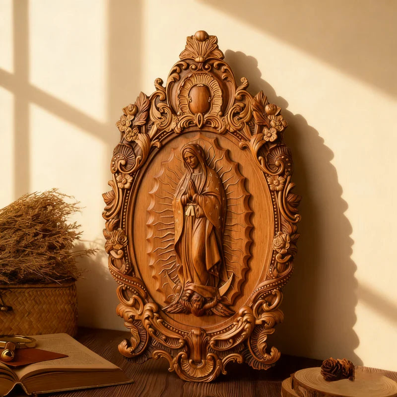 A Handcrafted Sanctuary: Our Lady of Guadalupe Wood Carving🔥