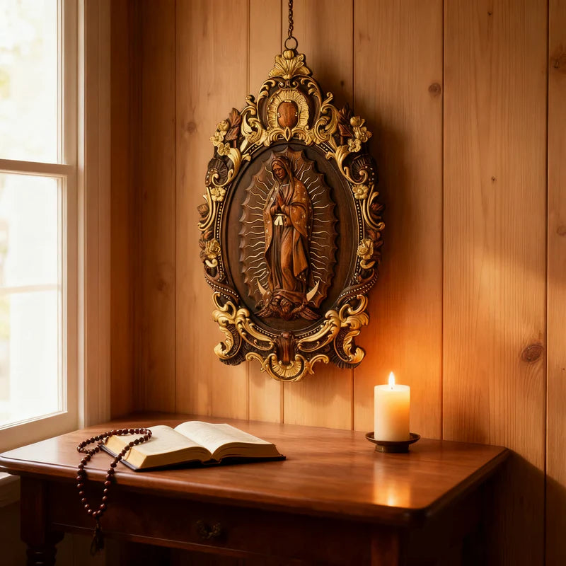 A Handcrafted Sanctuary: Our Lady of Guadalupe Wood Carving🔥