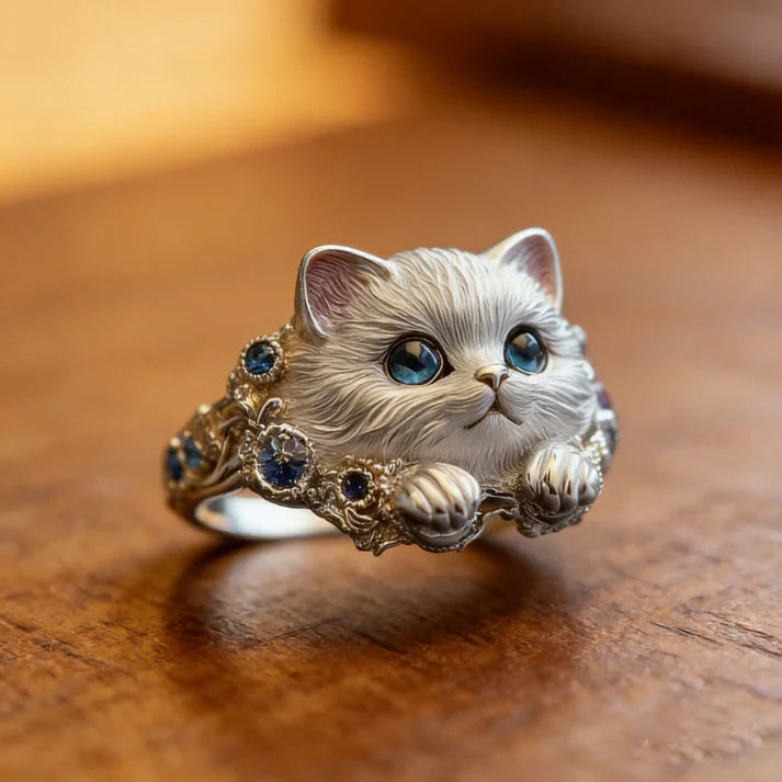 🎁😍🎁😍 Two items for only $28: a simple and elegant 925 sterling silver kitten ring with diamond inlays.🔥