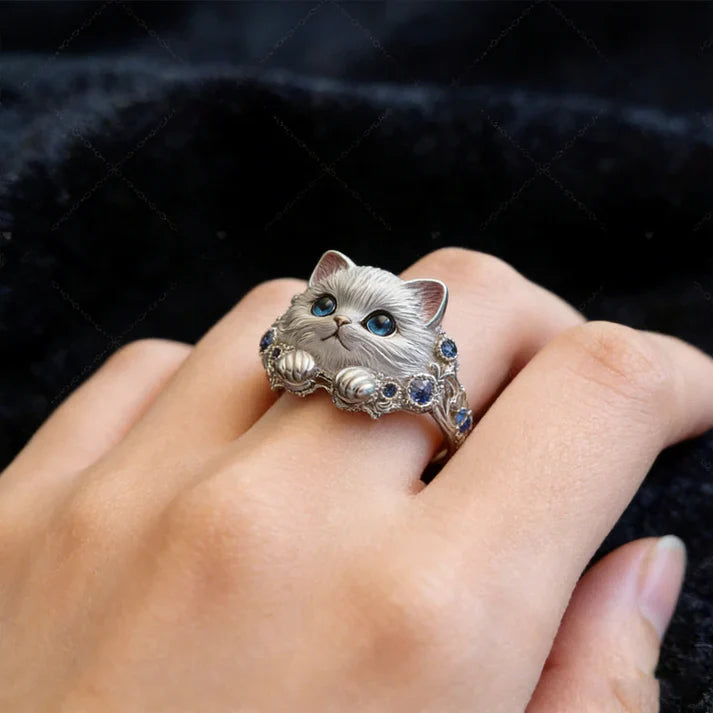 🎁😍🎁😍 Two items for only $28: a simple and elegant 925 sterling silver kitten ring with diamond inlays.🔥