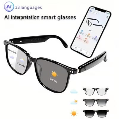 🔥 AI Interpretation Smart Glasses🕶️33-Language Translation, Photochromic Lenses, AI Chat & Hands-Free Audio