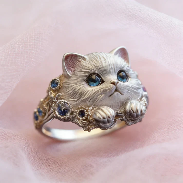 🎁😍🎁😍 Two items for only $28: a simple and elegant 925 sterling silver kitten ring with diamond inlays.🔥
