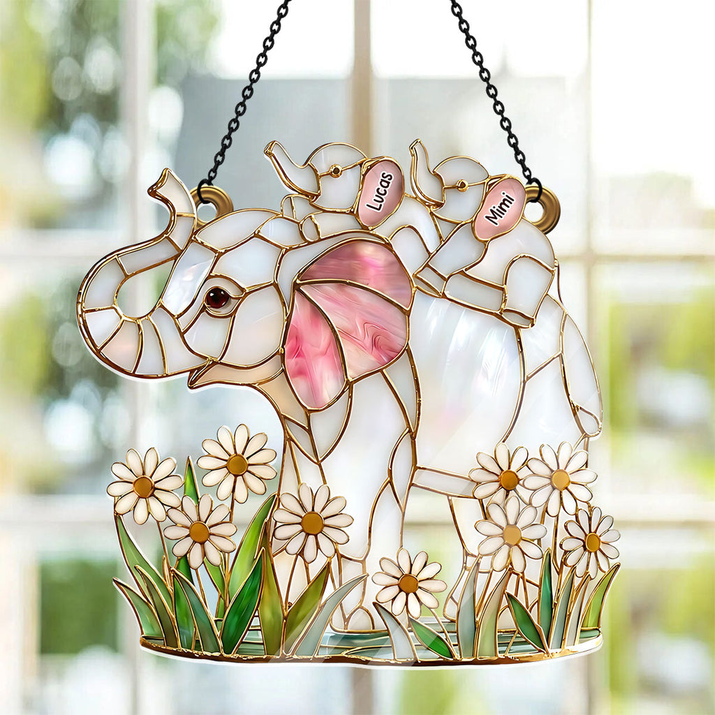 Mother Elephant and Baby Gift For Mum - Personalized Acrylic Suncatcher