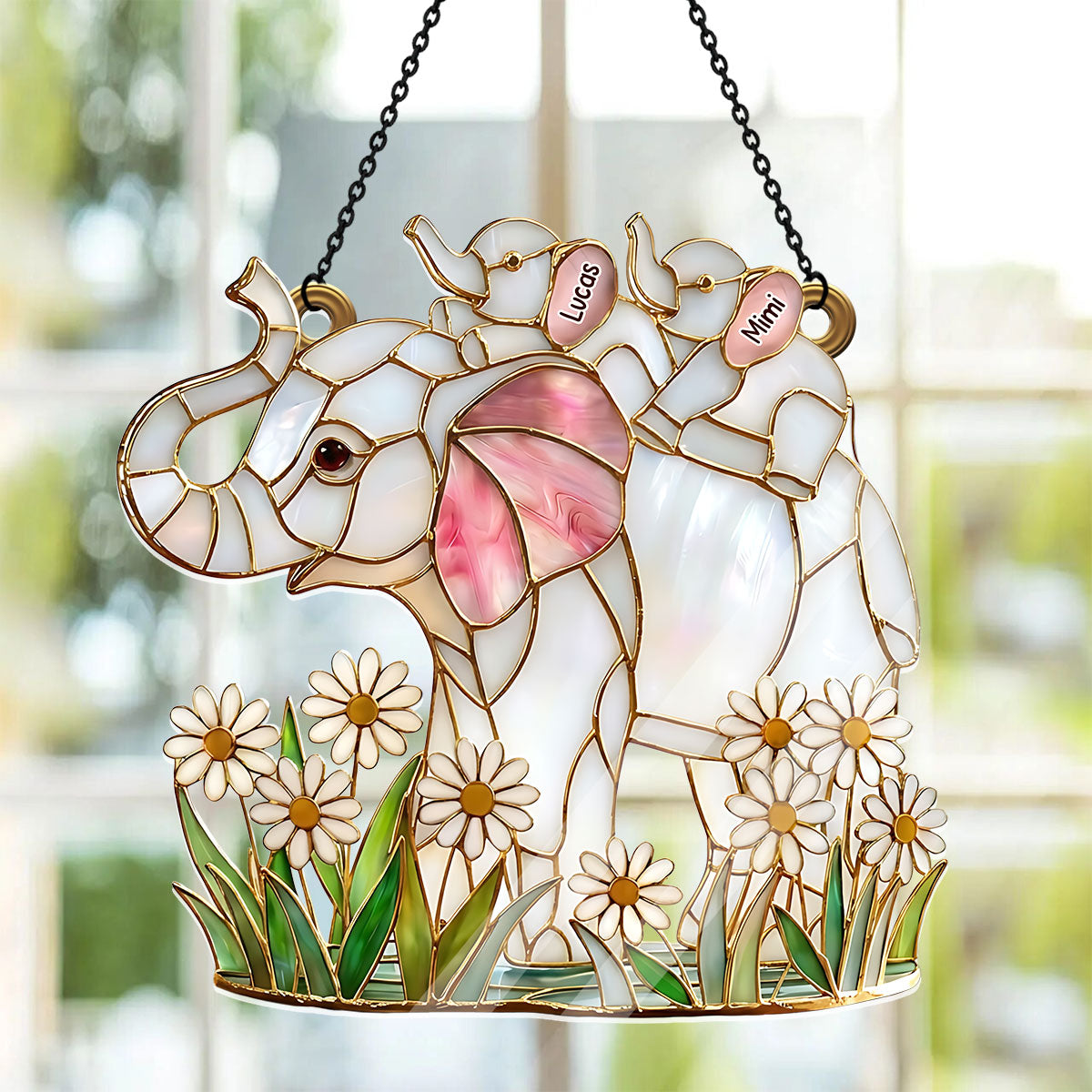 Mother Elephant and Baby Gift For Mum - Personalized Acrylic Suncatcher