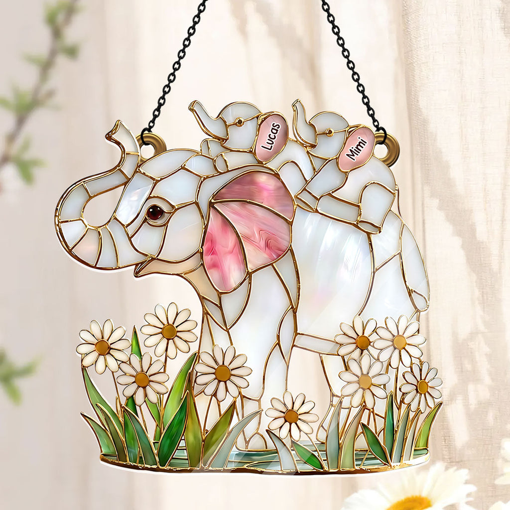 Mother Elephant and Baby Gift For Mum - Personalized Acrylic Suncatcher