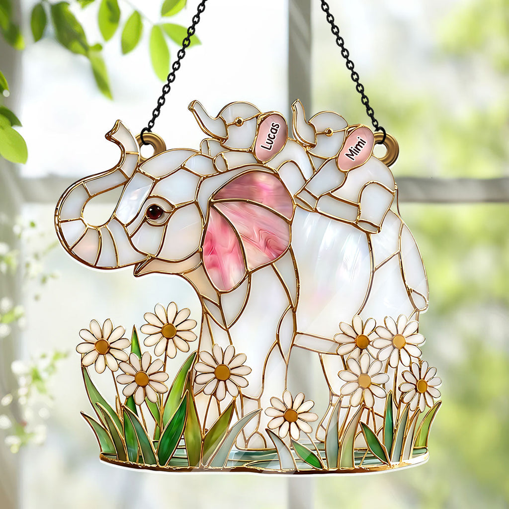 Mother Elephant and Baby Gift For Mum - Personalized Acrylic Suncatcher