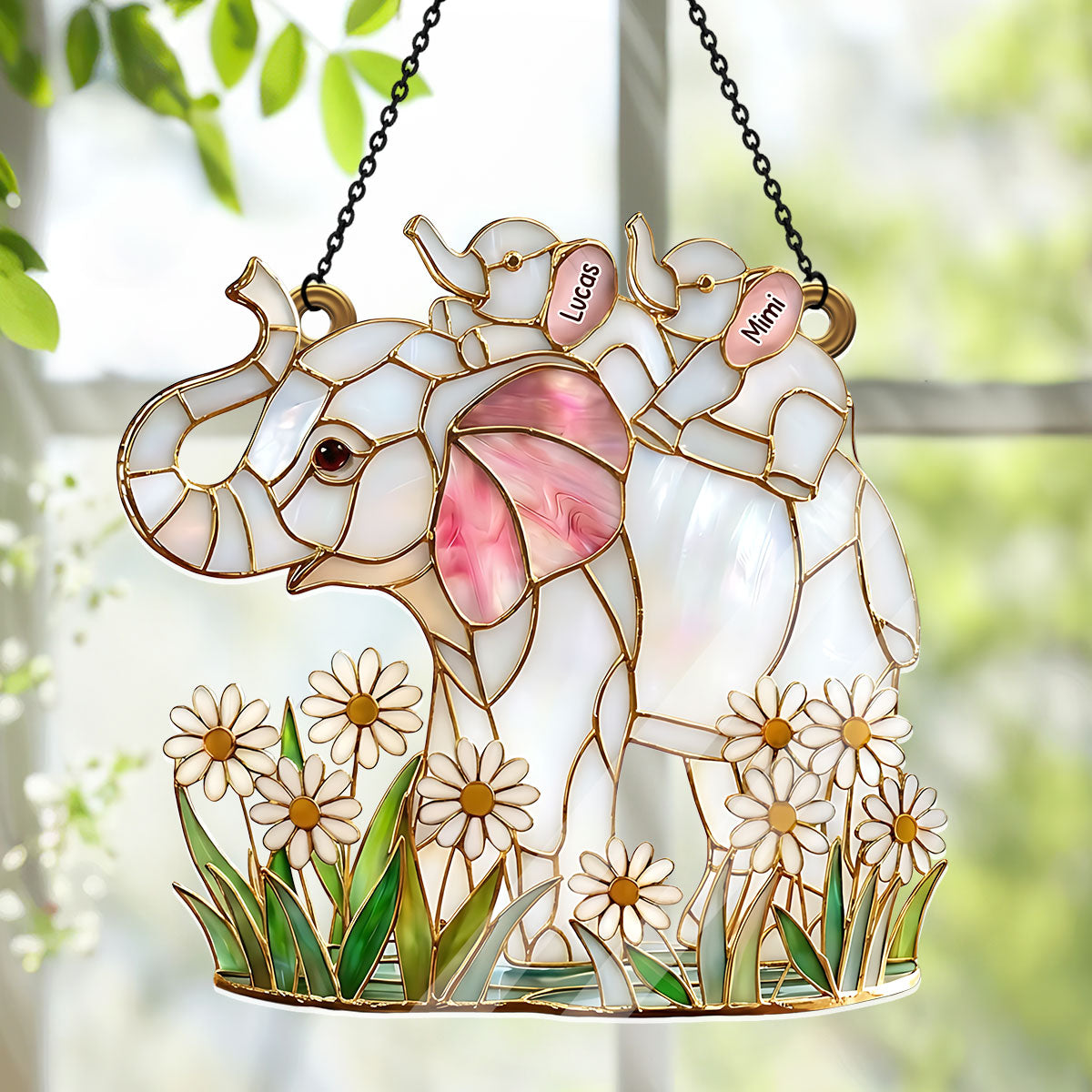 Mother Elephant and Baby Gift For Mum - Personalized Acrylic Suncatcher