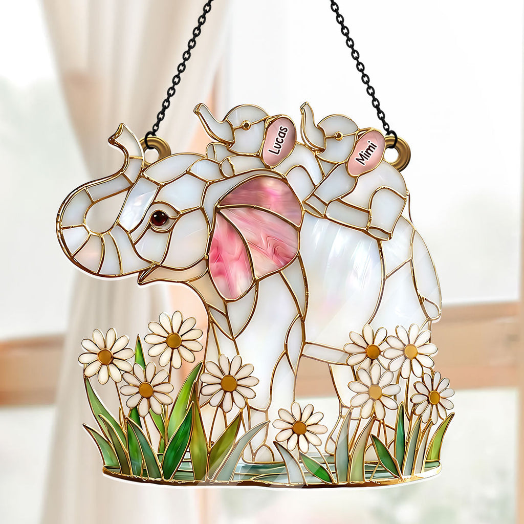 Mother Elephant and Baby Gift For Mum - Personalized Acrylic Suncatcher