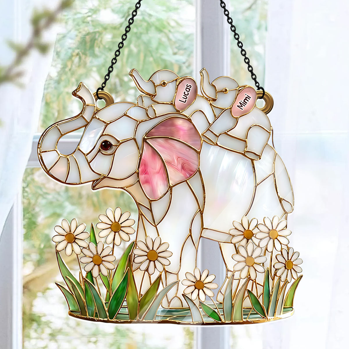 Mother Elephant and Baby Gift For Mum - Personalized Acrylic Suncatcher